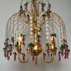 Vintage Murano Kroonluchter Roze Druiven Hanglamp Kristal thumbnail 2