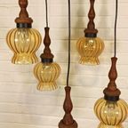 Vintage Grote Cascade Hanglamp Met 5 Glas En Hout Lampen thumbnail 14
