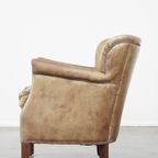 Subtiele Rundleren Fauteuil Met Een Omkeerbaar Kelim Zitkussen thumbnail 6