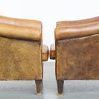 Karaktervolle Set Van 2 Stoere Vintage Schapenleren Clubfauteuils Met Een Prachtig Patina thumbnail 8