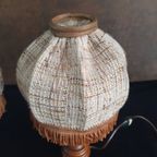Vintage - Schemerlamp - Bedlamp - Kastlamp - Hout/stof- 2 Stuks thumbnail 4