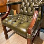2 X Engelse Chesterfield Fauteuils/Stoelen In Nieuwstaat Antiek Groen thumbnail 2
