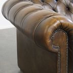Mooie Vintage Engelse Rundleren Chesterfield Button Seat Fauteuil thumbnail 12