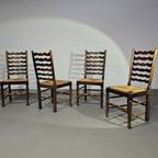 Set Of 4 Oak, Rustic, Farmhouse, Ladderback Dining Chairs With Rush Seats 1960S thumbnail 18