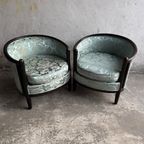 Art Deco Lounge Zetel Set Met Licht Blauwe Bloem Design. thumbnail 2