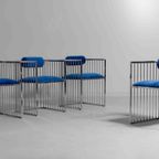 Mid-Cdentury Modern Chromen Eetkamerstoelen Met Royaal Blauwe Fluweel, Italië 1970S thumbnail 6