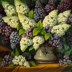 Gesigneerd Schilderij "Stilleven Met Seringen". thumbnail 2