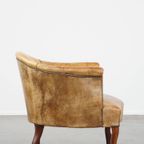 Unieke Charmante Subtiele Antieke Schapenleren Clubfauteuil/armchair Op Wieltjes thumbnail 4