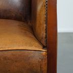 Ranke Schapenleren En Houten Vintage Art Deco Design Armchair In Een Prachtige Warme Cognac Kleur thumbnail 8