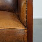 Ranke Schapenleren En Houten Vintage Art Deco Design Armchair In Een Prachtige Warme Cognac Kleur thumbnail 9