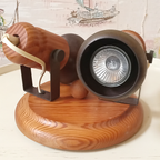 Vintage Houten Scandinavische Lamp Met Twee Verstelbare Messing Spots – Jaren '70 thumbnail 4