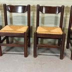 Set Van 4 Vintage Hout En Riet Eetkamerstoelen thumbnail 9