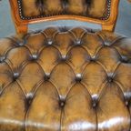 Set Van 2 Sierlijke Rundleren Barokke Chesterfield Fauteuils/ Armchairs Met Queen Ann Pootjes thumbnail 5