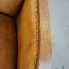 Unieke En Tijdloze Cognac-kleurige Schapenleren En Houten Art Deco Design Fauteuil thumbnail 12
