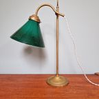 Art Deco Bureaulamp In Messing En Groene Conische Opaline thumbnail 2