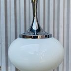 Vintage Druppel Lamp. Jaren 60 Hanglamp Chroom Melkglas. Leuchten. thumbnail 4