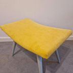 Nieuw Bekleed Vintage Voetenbankje Footstool Ottoman Voetenbank Krukje Geel thumbnail 8