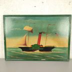 Vintage Beschilderd Paneel Met Schip thumbnail 2