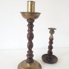 Set Van 2 Antieke Kandelaar Engelse Messing Kandelaars thumbnail 3