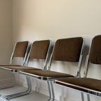 Vier Vintage Buisframe Stoelen Met Bruine Velour Stof thumbnail 8