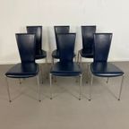 6 X Arper Italy Blue Leather Diningroom Chairs thumbnail 4