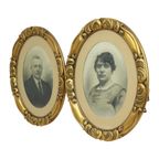 Koppel Antieke Portretten Ovale Lijsten Bladgoud Ca 1900 thumbnail 9
