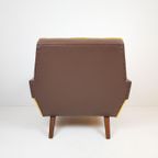 Vintage Gele Fauteuil Okergele Teddy Stof Bruin Skai thumbnail 8