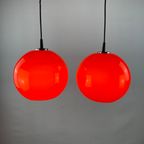 Pair Of Two Cherry Red Glass Peill & Putzler Pendant Lights thumbnail 2