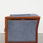 Geweldige Schuitema Art Deco Design Bank Met Mooie Blauwe Nubuck Lederen Bekleding thumbnail 4