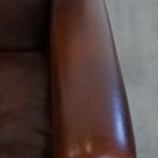 Mooie En In Goede Staat Verkerende Klassieke Donkerbruine Schapenleren Design Fauteuil/ Armchair thumbnail 11