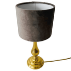 Hollywood Regency Vintage Tafellamp Messing Goud Grijs Velours thumbnail 4