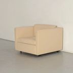 Charles Pfister For Knoll Mid-Century White Leather Sofa And 4 X Cube Club Chairs thumbnail 5