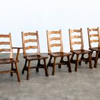 Brutalist Eetkamerstoelen | Vintage Stoelen | Jaren 50 | Eiken thumbnail 2