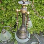 Antieke Koperen Lamp Met Geslepen Glazen Kapjes Bloem thumbnail 10