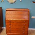 Vintage dyrlund Deense Secretaire Bureau Kast Ladekast thumbnail 20