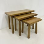 Set Of Nesting Tables Solid Oak Wood Brutalist , 1970S thumbnail 2