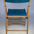 Set Van Twee Vintage Klapstoelen, Groen / Blauwe Zitting. Nederland 1980'S thumbnail 6