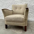 Vintage Fauteuil - Houten Armleuningen - Ecru / Beige Stof thumbnail 6