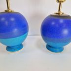 Set 2 Vintage Keramiek Tafellamp France Regency 1980 Blauw thumbnail 2