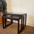 Vintage Nest Tafeltjes Scandinavisch Gerookt Glas Hout thumbnail 3