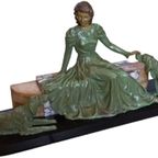 Jacques Limousin Beeld. Art-deco Dame Met Haar Honden thumbnail 6