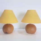Set 2 Vintage Tafellamp Beuken Hout Bol Lamp Deens '70 thumbnail 3