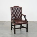 Mooie En Statige, Luxe Donkerbruine Engelse Rundleren Chesterfield Eetkamer/Bijzetstoel thumbnail 2