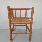Mid Century Grenen Hoekstoel Met Biezen Zitting thumbnail 5