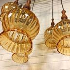 Vintage Grote Cascade Hanglamp Met 5 Glas En Hout Lampen thumbnail 4