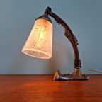 Art Deco Bureaulamp In Brons En Gesatineerd Glas, 1920-30 thumbnail 8