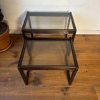 Vintage Nest Tafeltjes Scandinavisch Gerookt Glas Hout thumbnail 4