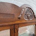 Antiek Eiken Wastafel, Kaptafel Of Commode Met Wit Marmer Blad En Spiegelopstand thumbnail 4