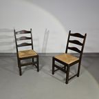 Set Of 2 Oak , Rustic, Farmhouse, Ladderback Dining Chairs With Rush Seats thumbnail 2
