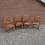 Eiken Armstoelen Met Bruin Leren Bekleding 4 Stuks thumbnail 2